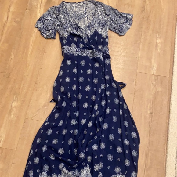 Gorgeous wrap navy print maxi dress boho - Picture 1 of 5